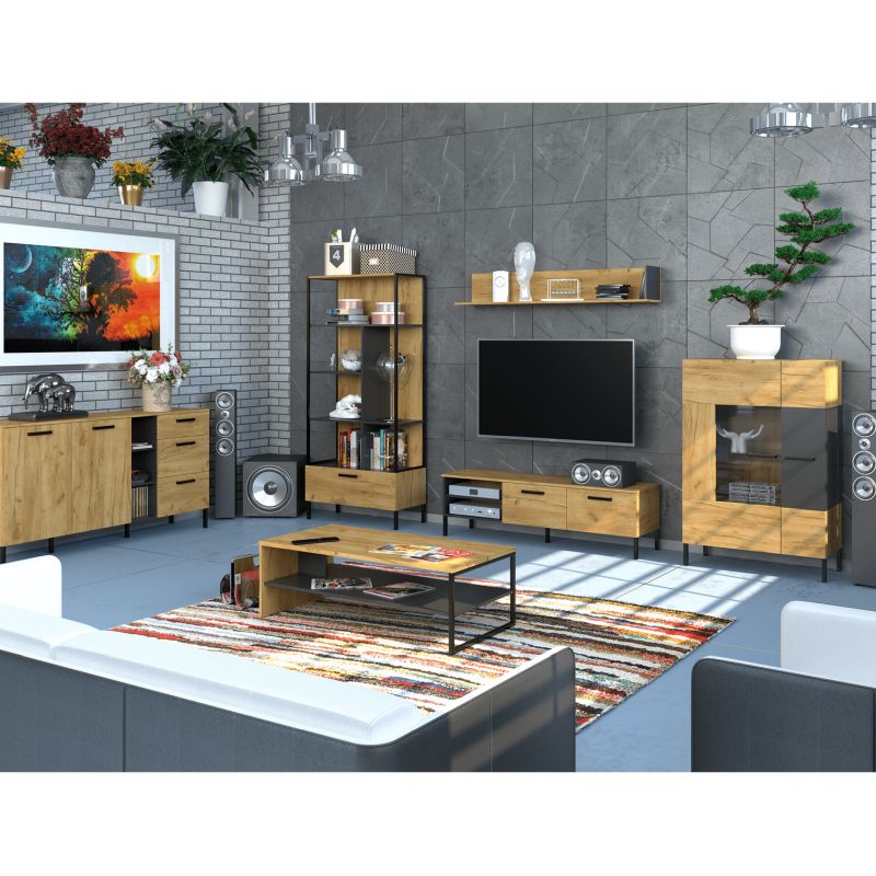 Konferenčný stolík 120, z laminovanej DTD v prevedení dub craft zlatý, polička antracit