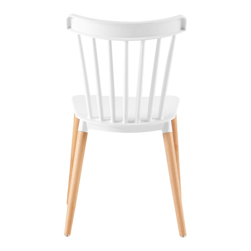 Jedálenská stolička vyrobená z plastu, s drevenými nožičkami, biela