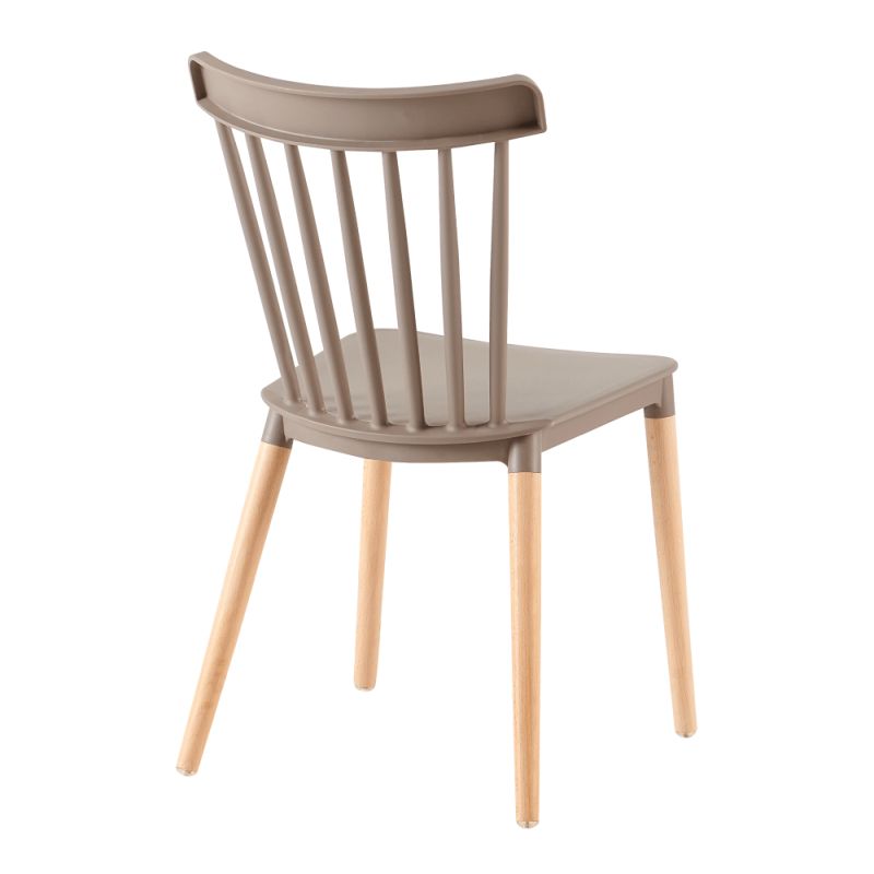 Jedálenská stolička vyrobená z plastu, s drevenými nožičkami, sivá