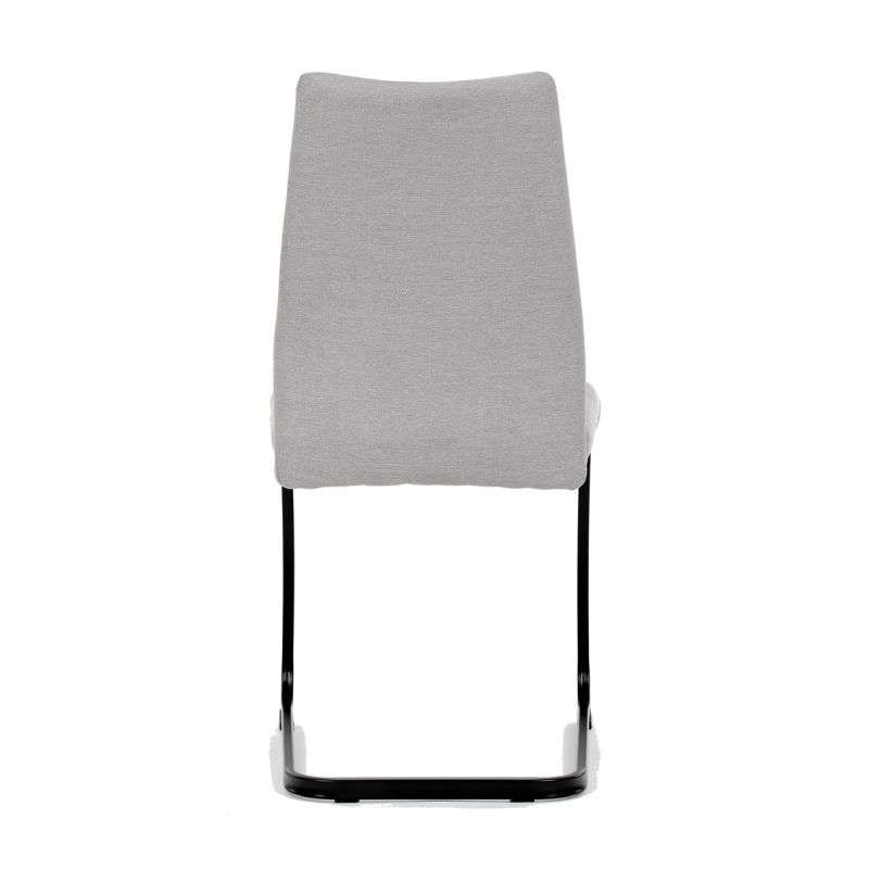 Stolička jedálenská, pohupovacia podnož, svetlo šedá látka, čierne kovové nohy
