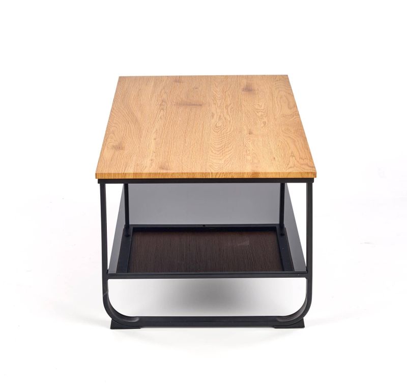 Štýlový konferenčný stolík s poličkou, čierna-dub zlatý