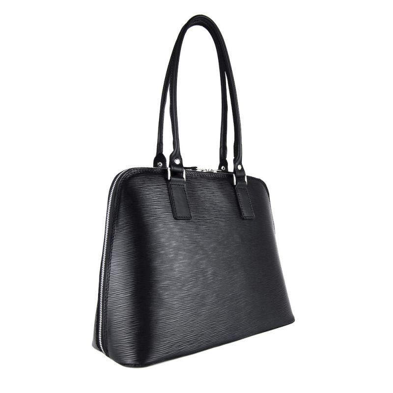 Luxusná kožená kabelka 8573 s reliéfnym dezénom kože v čiernej farbe