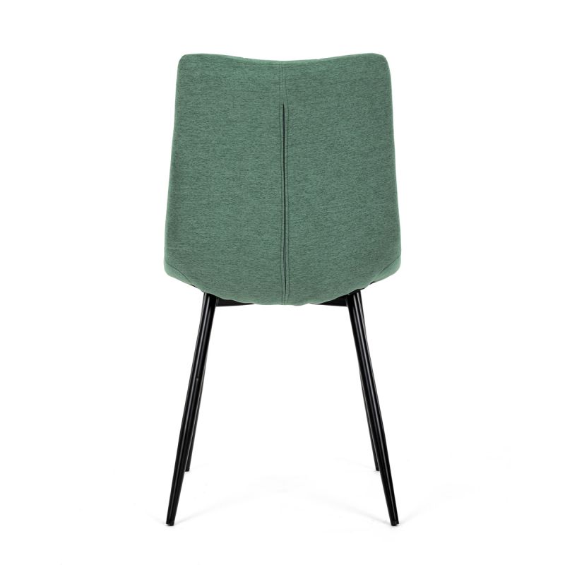 Stolička jedálenská, čalúnená zelenou látkou, čierne kovové nohy