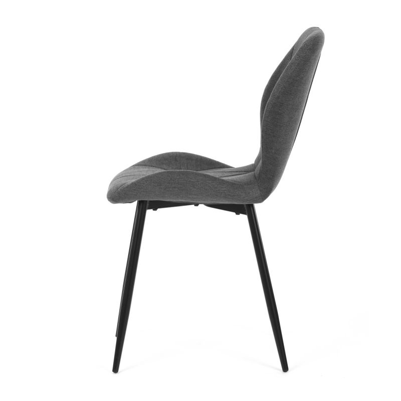 Jedálenská minimalistická stolička v industriálnom štýle, poťah sivá látka