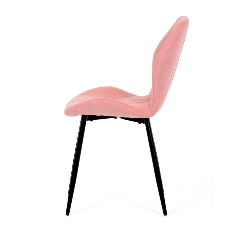 Jedálenská minimalistická stolička v industriálnom štýle, poťah ružová látka