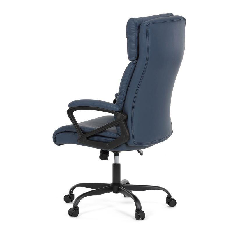 Pohodlná kancelárska stolička, modrá ekokoža, kovový kríž