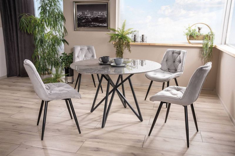 Štýlová jedálenská stolička, čierny mat-svetlo sivá bluvel 03