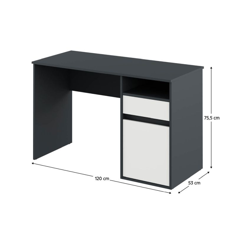 Štýlový PC stôl, grafit-biela
