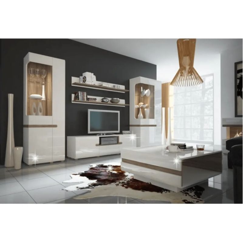 Polica, biela extra vysoký lesk HG-dub sonoma tmavý truflový