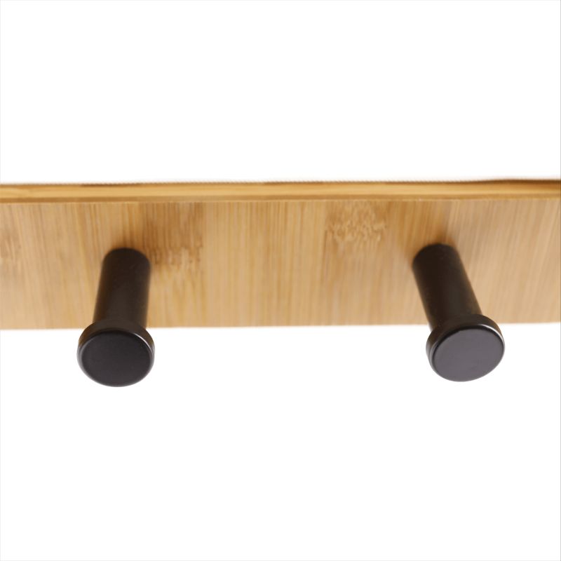 Polica štvorcová s háčikmi, prírodný bambus