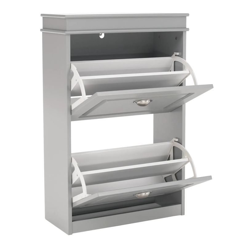 Botník s výklopnými šuplíkmi, 2-radový, sivá