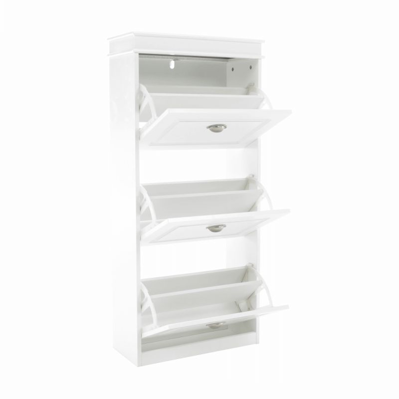 Botník s výklopnými šuplíkmi, 3-radový, biela