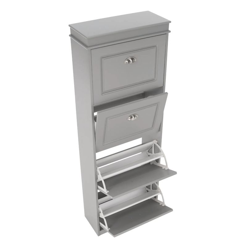 Botník s výklopnými šuplíkmi, 4-radový, sivá