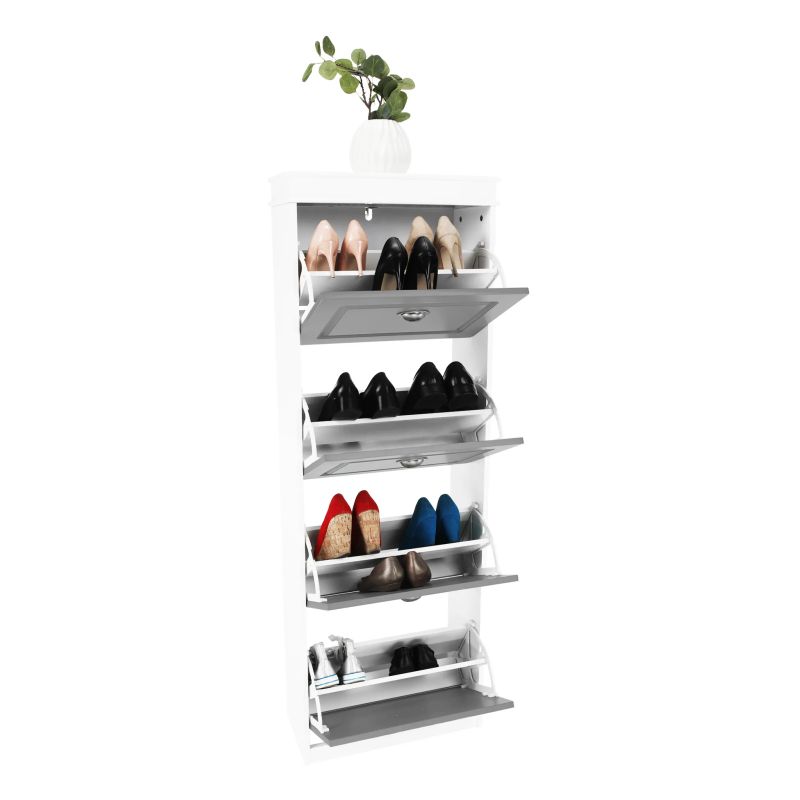 Botník s výklopnými šuplíkmi, 4-radový, biela-sivá