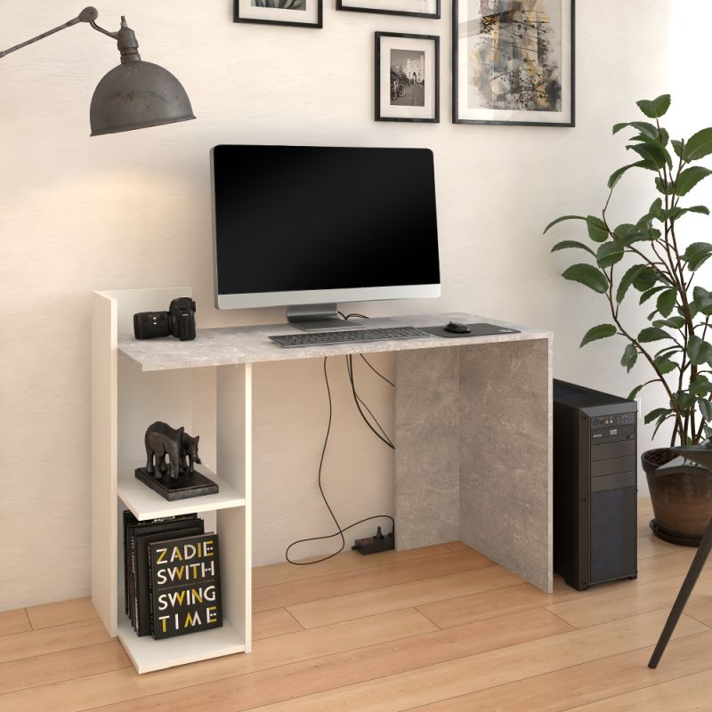 Štýlový počítačový stôl s moderným dizajnom, betón-biela