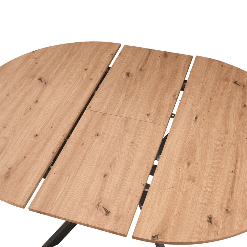 Okrúhly jedálenský rozkladací stôl, dub artisan-čierna, 100-140 cm