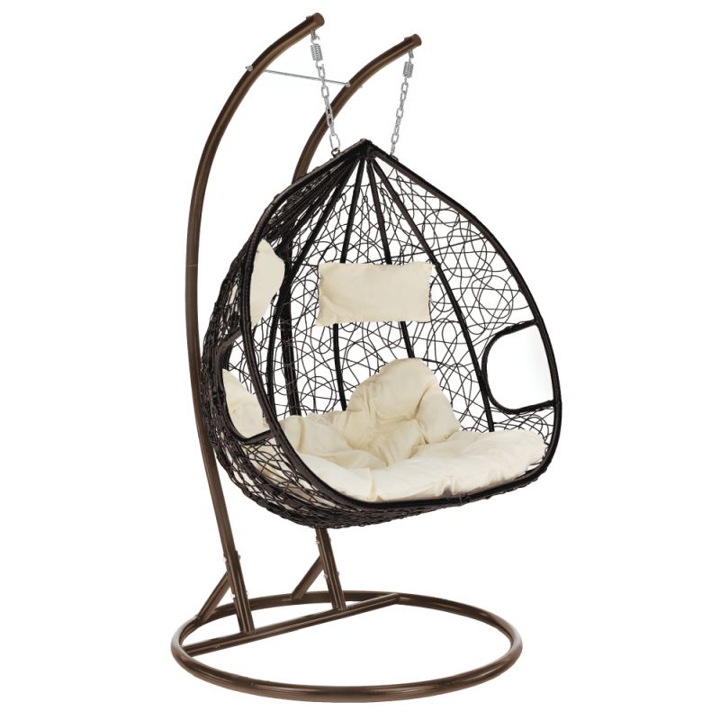 Závesné dvojkreslo s moderným dizajnom, medená-hnedá-krémová