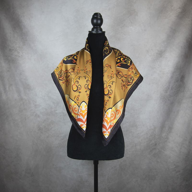 Módna hodvábna šatka ORNAMENT - MEDENÝ, 90 x 90cm