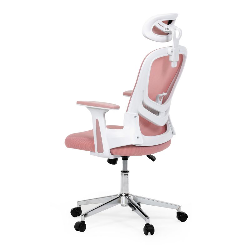 Kancelárska stolička, ružová sieťovina, biely plast