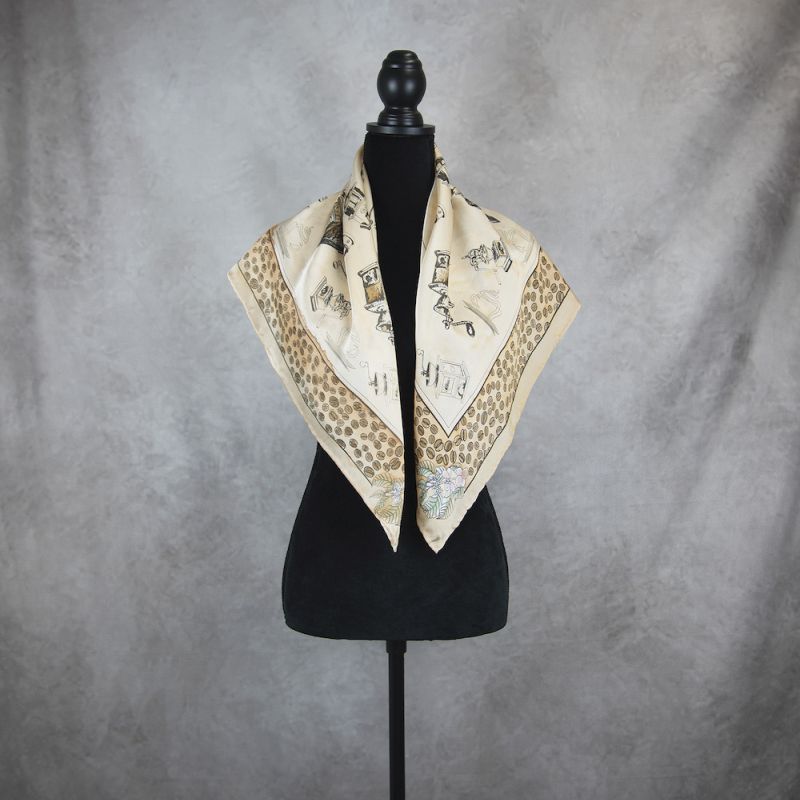 Ručne maľovaná hodvábna šatka KÁVA_2, 90 x 90cm, Vyrobené na Slovensku