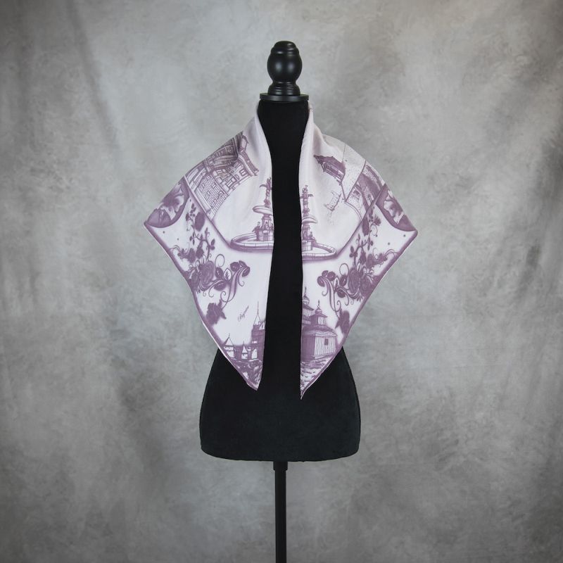 Módna hodvábna šatka SLOVENSKO FIALOVÁ_2, 90 x 90cm, Made in SLOVAKIA