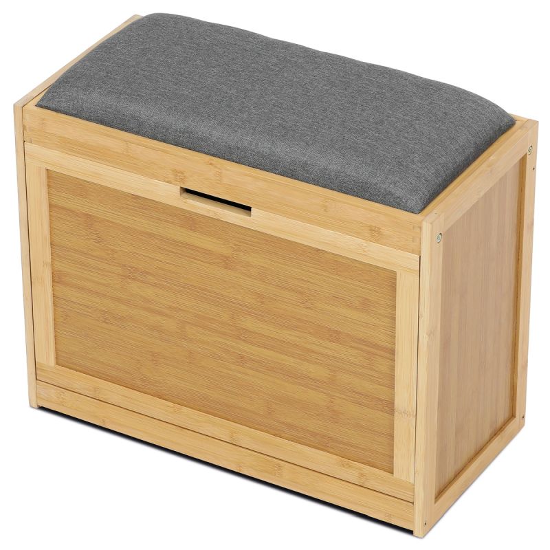 Botník, masív bambus, prírodný odtieň, šedá látka