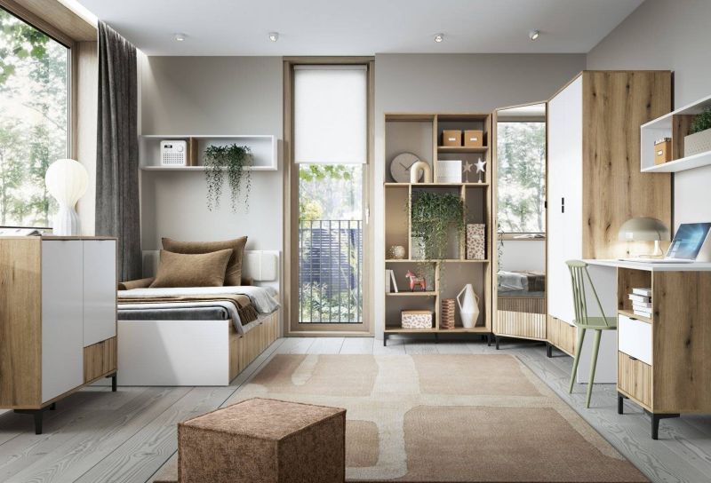 Moderný nočný stolík, 2 zásuvky, dub coast evoke/biely alpská