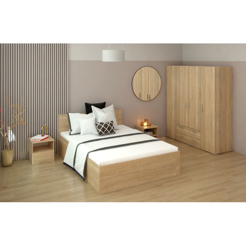 Posteľ s kovovým roštom a úložným priestorom, 140x200, dub sonoma