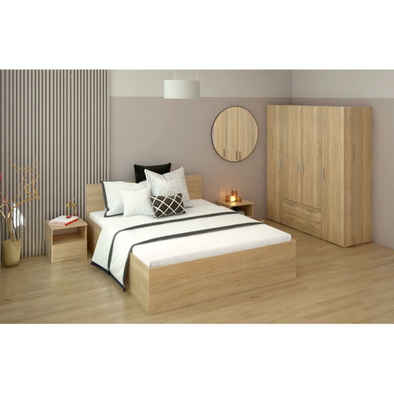 Posteľ s kovovým roštom a úložným priestorom, 160x200, dub sonoma