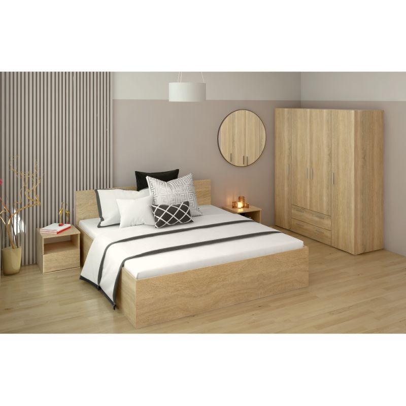 Posteľ s kovovým roštom a úložným priestorom, 180x200, dub sonoma