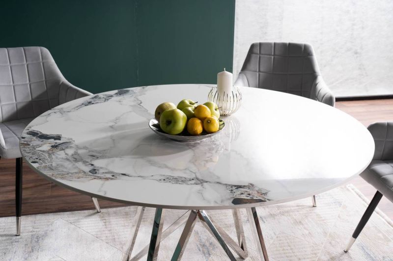 Okrúhly jedálenský stôl 120, chróm-biela