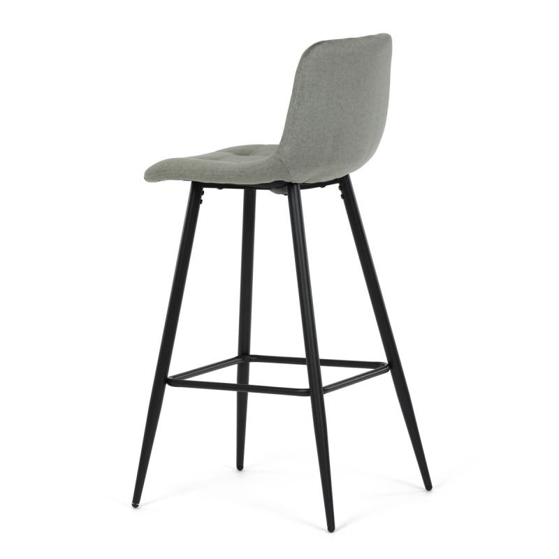 Barová stolička zelená látka, štvornohá kovová podnož