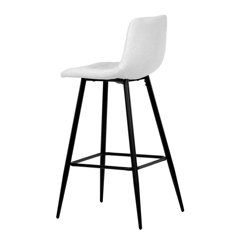 Barová stolička biela látka, štvornohá kovová podnož