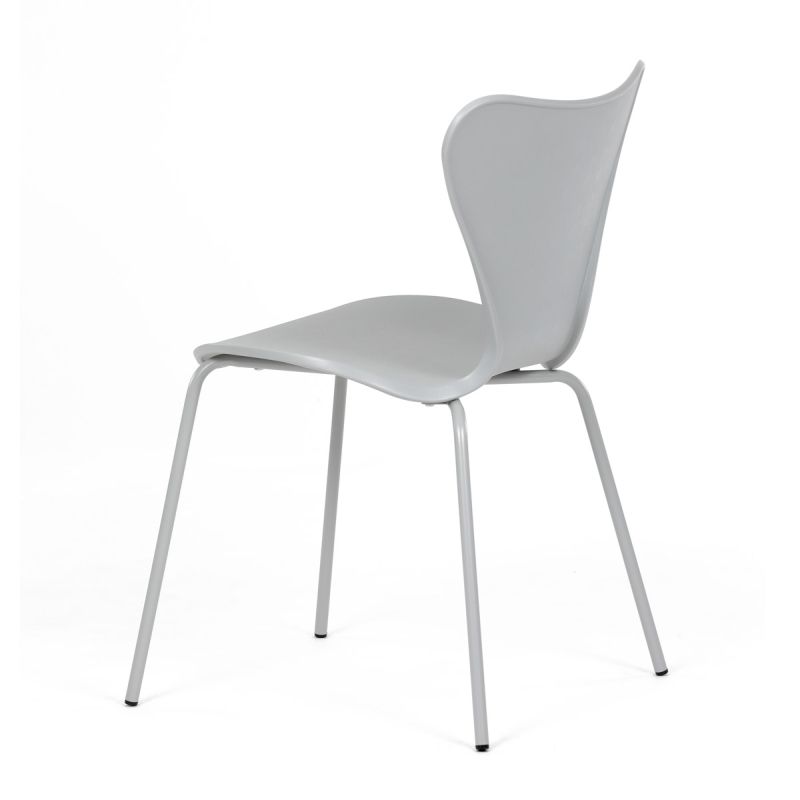 Stolička jedálenská, sivý plast, kovová podnož