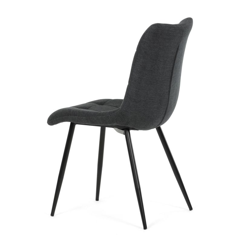 Stolička jedálenská, čalúnená sivou látkou, čierne kovové nohy