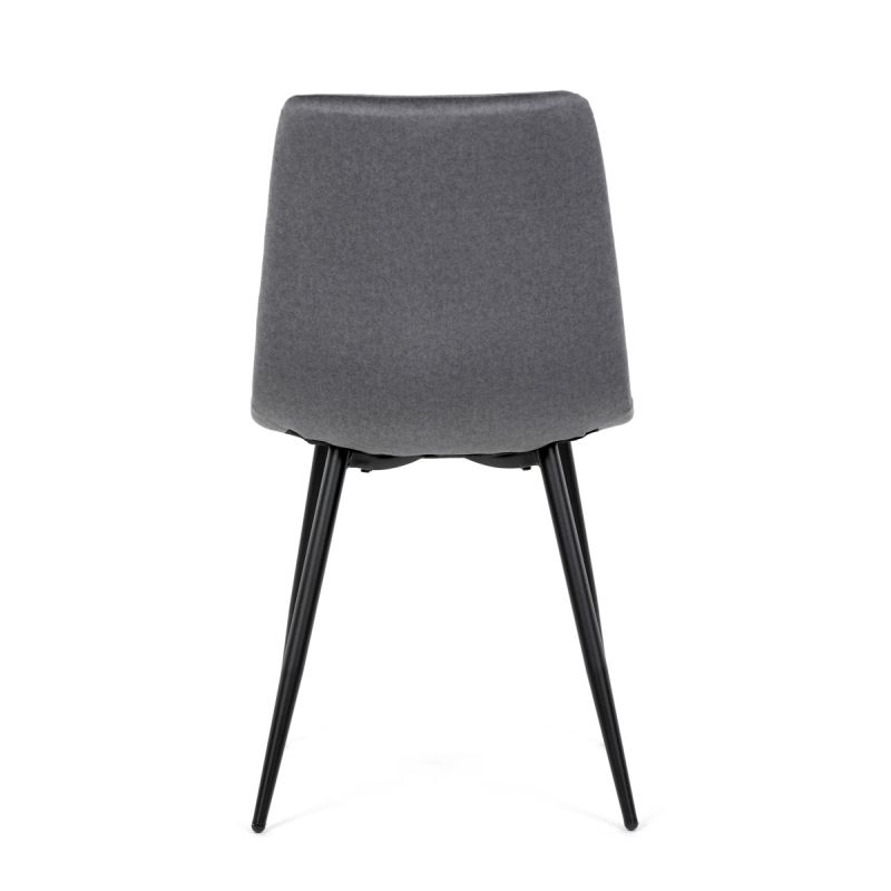 Čalúnená jedálenská stolička, sivá látka, čierny kov