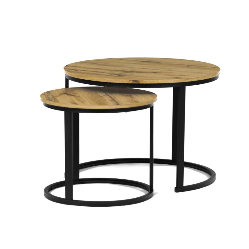 Stôl konferenčný okrúhly, set 2 ks, MDF doska, dekor divoký dub