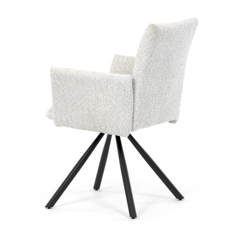 Stolička jedálenská, krémová látka, čierny kov, otočný mechanizmus 90 °, funkcia reset