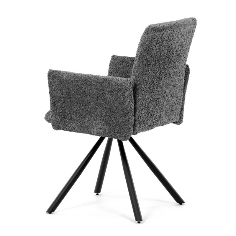 Stolička jedálenská, sivá látka, čierny kov, otočný mechanizmus 90 °, funkcia reset