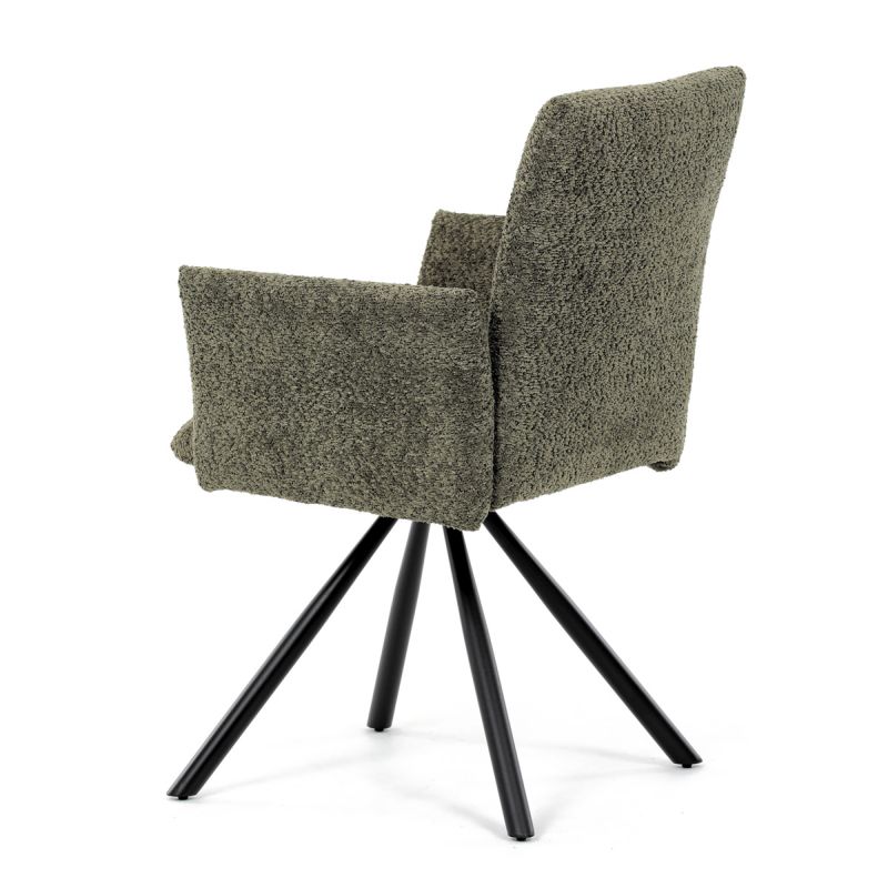 Stolička jedálenská, zelená látka, čierny kov, otočný mechanizmus 90 °, funkcia reset