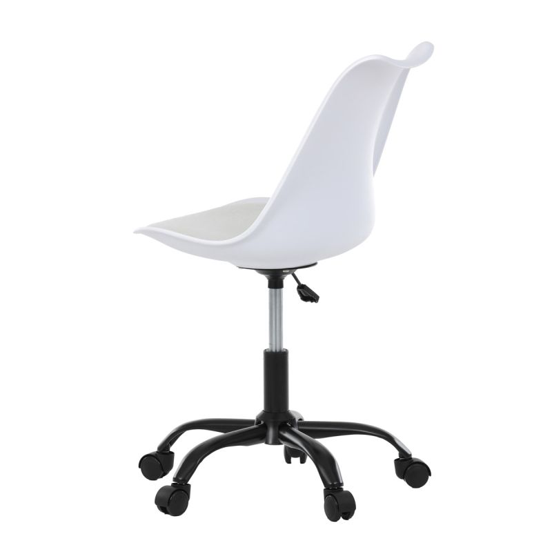 Stolička kancelárska, biela plastová škrupina, sedák biela látka