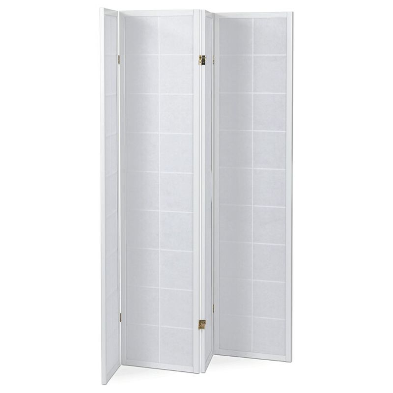 Štýlový 4-dielny paraván s drevenou konštrukciou v bielej farbe