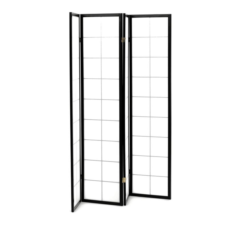 Štýlový 4-dielny paraván s drevenou konštrukciou v čiernej farbe