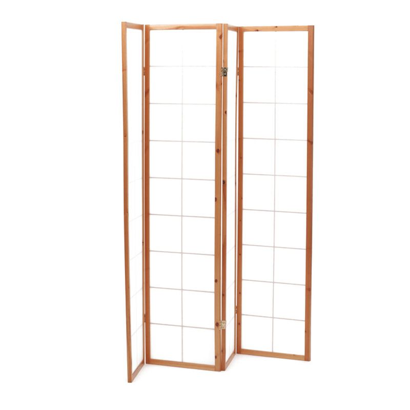 Štýlový 4-dielny paraván s drevenou konštrukciou v prírodnej farbe