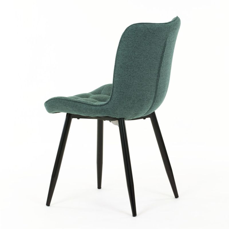 Stolička jedálenská, čalúnená zelenou látkou, čierne nohy