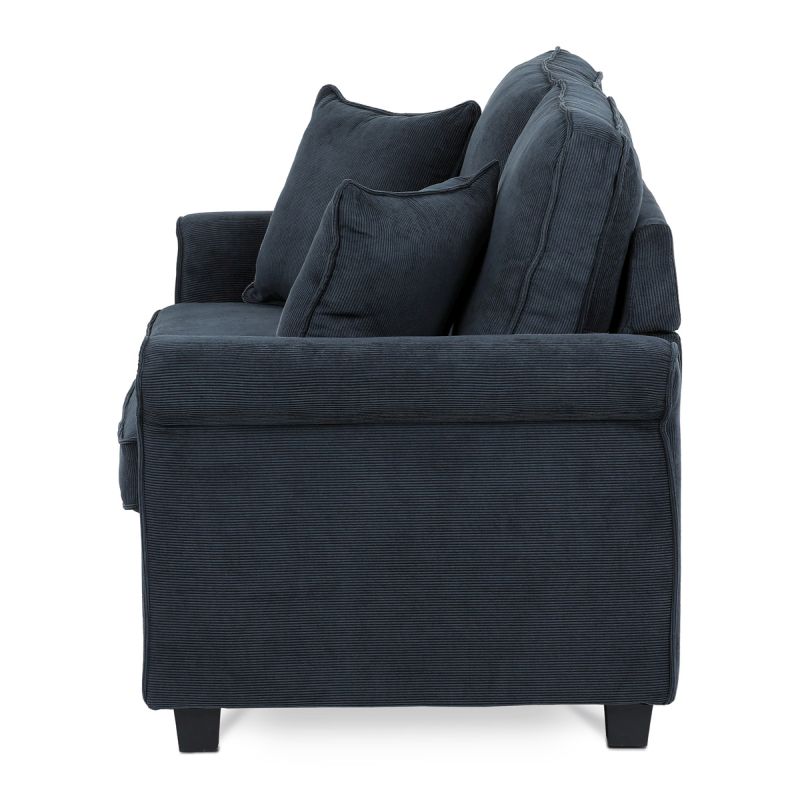 Rozkladacia pohovka s matracom, 2-miestna, poťah menčestrová modročierna látka