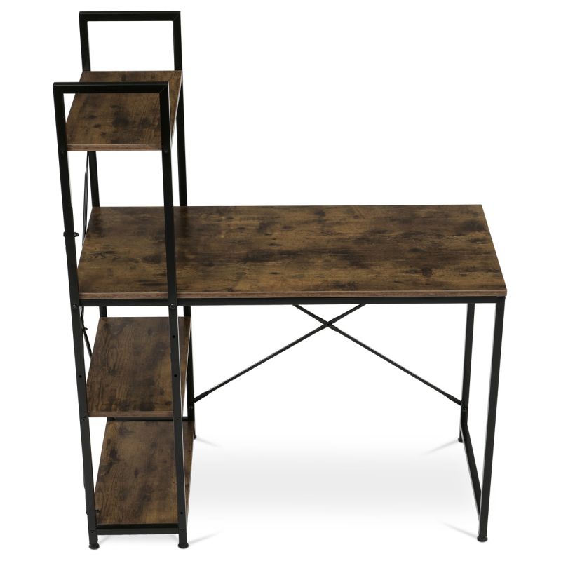 Stôl pracovný s regálom, MDF, dekor staré drevo, čierny kov