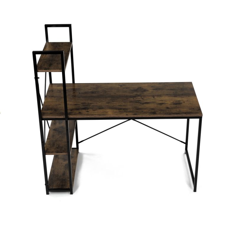 Pracovný stôl s regálom z MDF dekor staré drevo, čierny kov