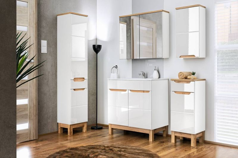 Kúpeľňová skrinka 821 biela/biely vysoký lesk