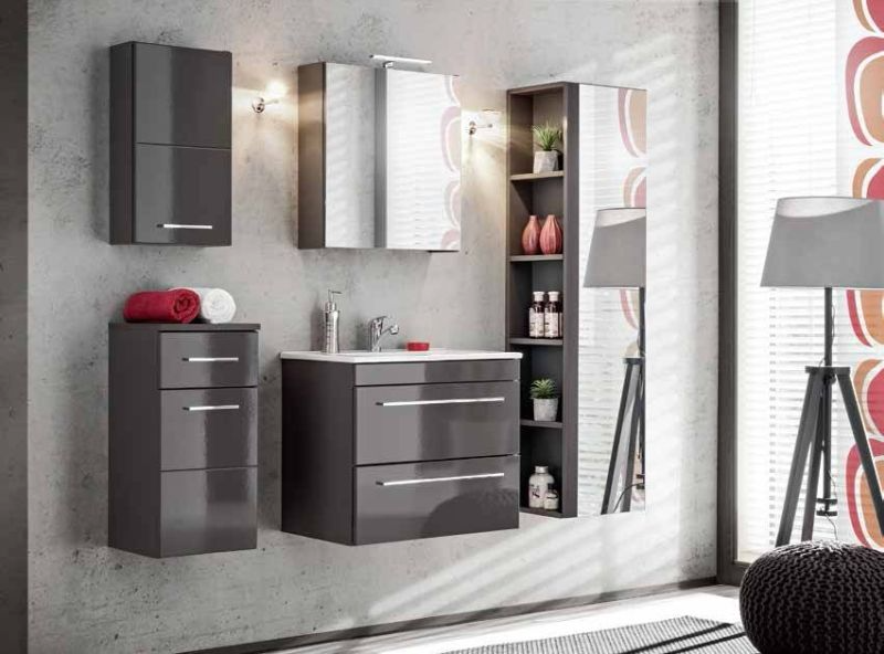 Kúpeľňová skrinka 830 sivá/sivý lesk